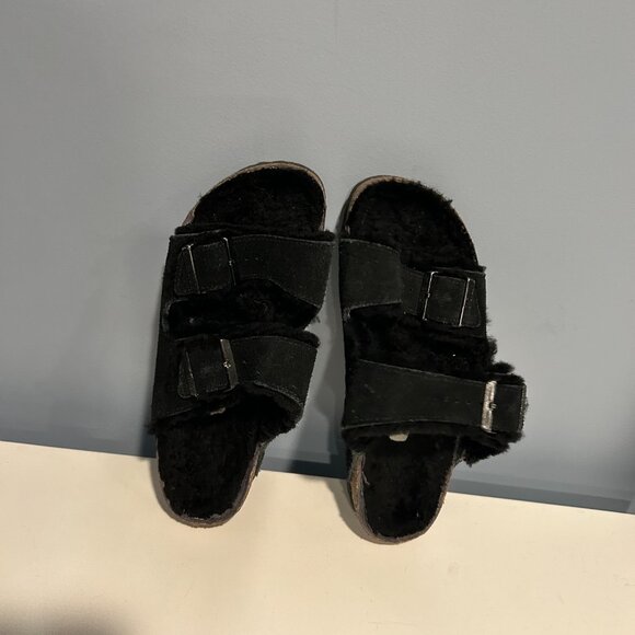 Women's Birkenstock Arizona Shearling Sandals - Size 39 - Black - Excellent Cond - Picture 2 of 4